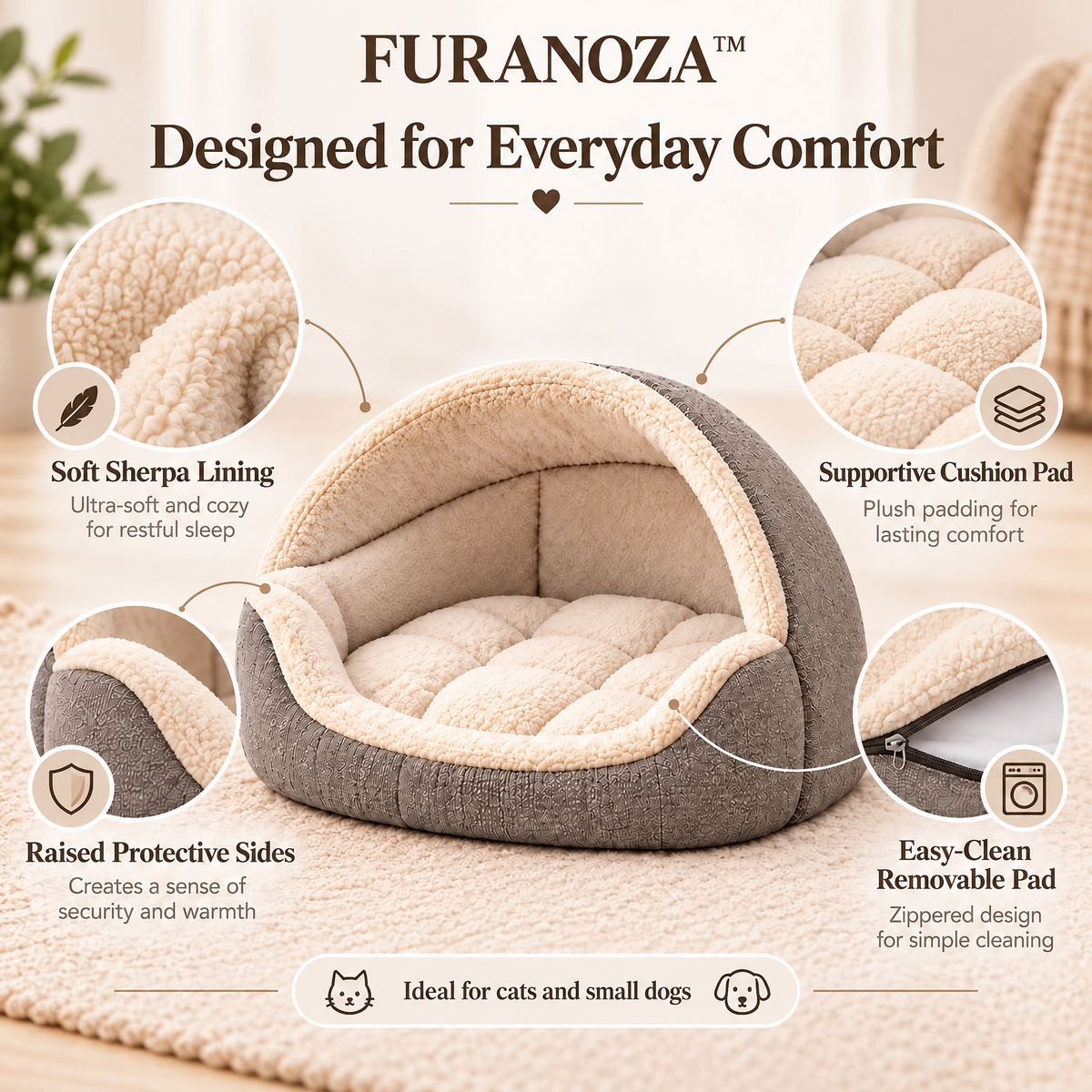 FURANOZA™ CozyCove 3-in-1 Convertible Pet Retreat