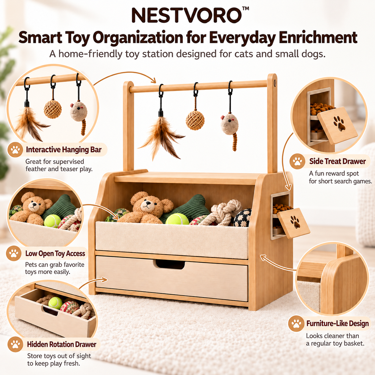 NESTVORO™ PlayNest Pet Toy Rotation & Activity Station