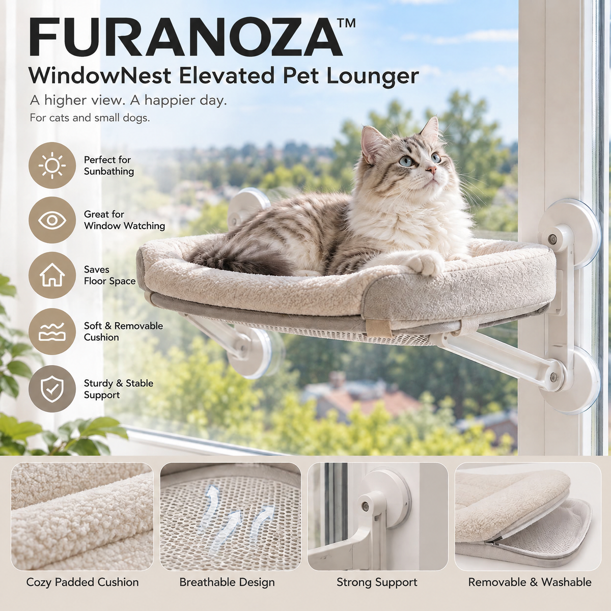 FURANOZA™ WindowNest Elevated Window Pet Lounger