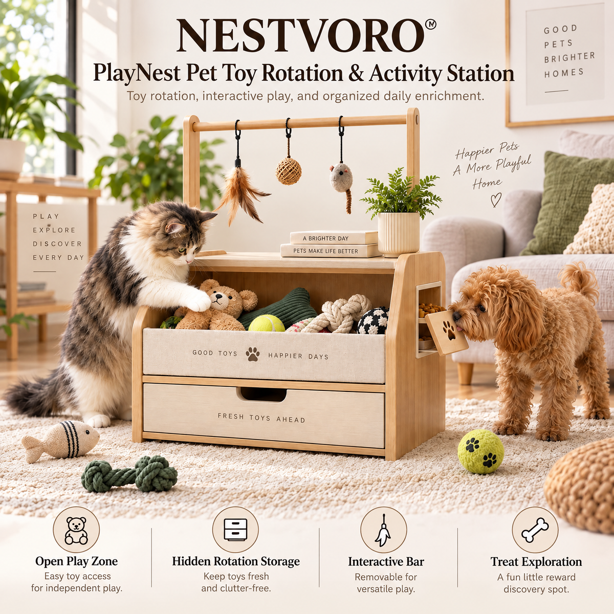 NESTVORO™ PlayNest Pet Toy Rotation & Activity Station