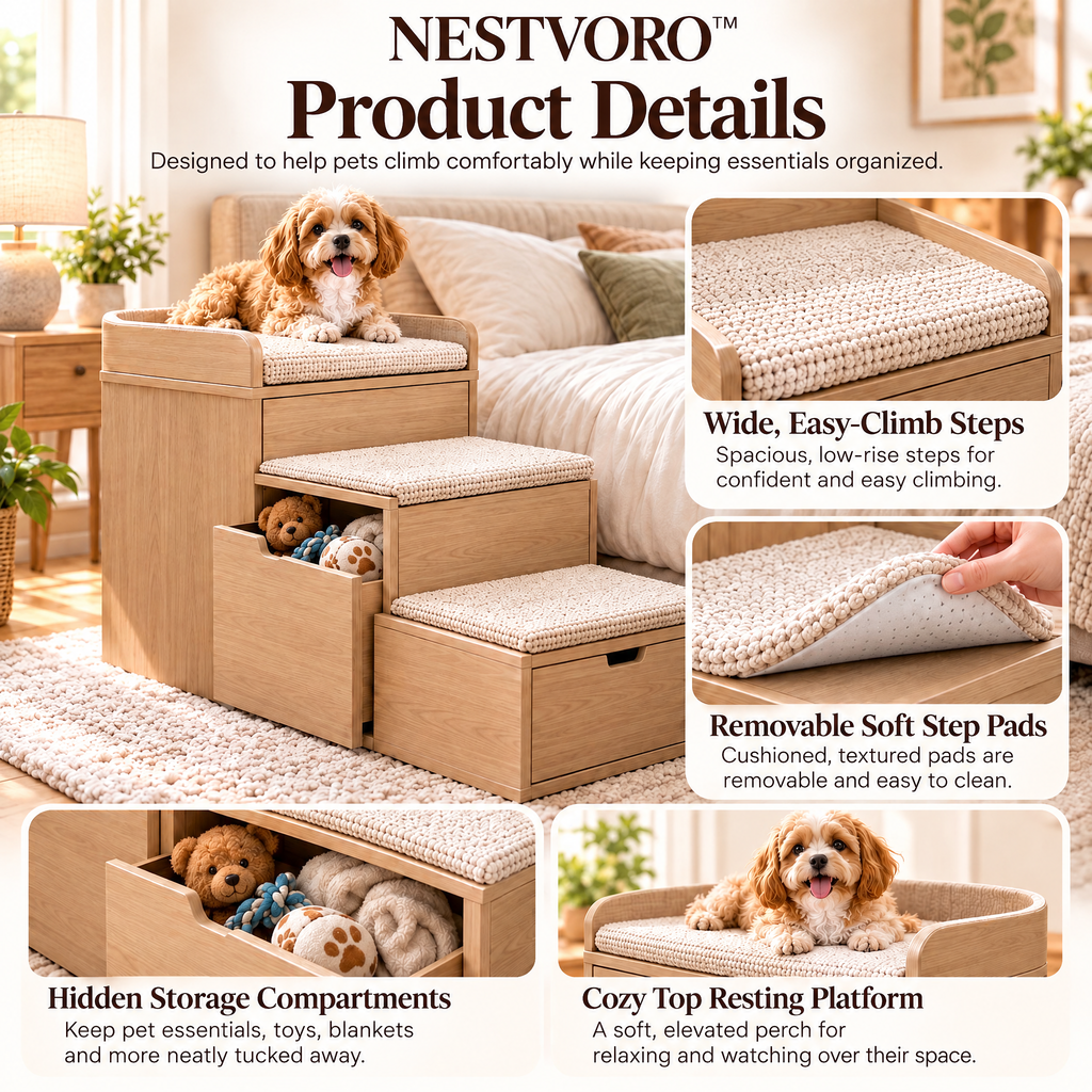 NESTVORO™ StepNest Multi-Function Pet Step Storage Bench