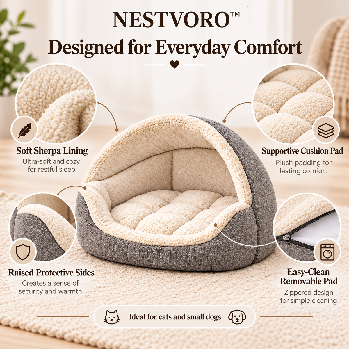 NESTVORO™ CozyCove 3-in-1 Convertible Pet Retreat