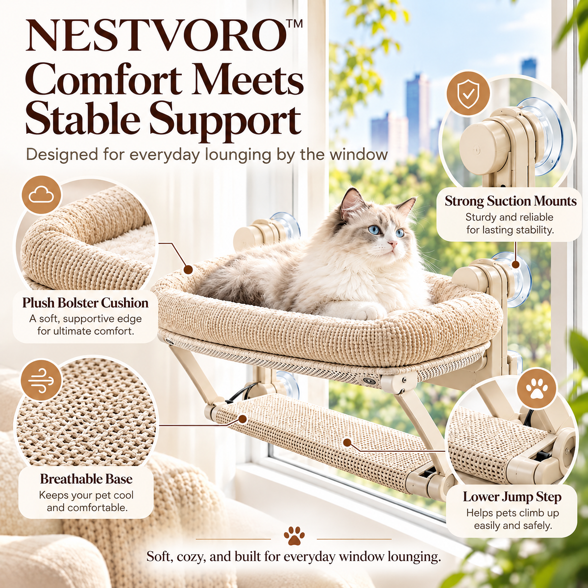 NESTVORO™ WindowNest Elevated Window Pet Lounger